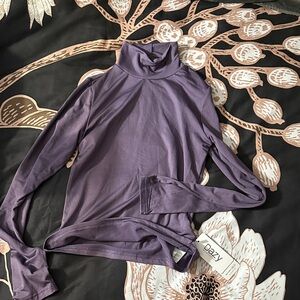 Purple Fleece-lined Turtleneck Long Sleeve Top